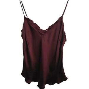Wilfred Rich Burgundy Cupro Cami M Raw Edge Picot Trim Spaghetti Straps Feminine